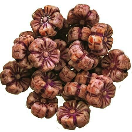 Hibiscus Flower Czech Glass Beads 9mm SHIMMER WASH DESERT FLOWER