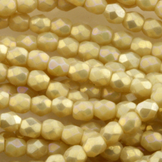 Firepolish 3mm Czech Glass Beads ANTIQUE BEIGE IRIS LUSTER (Strand of 50)