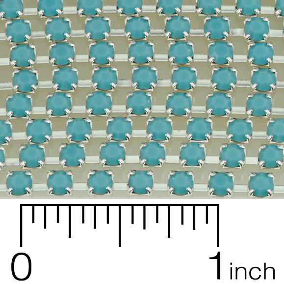 Rhinestone Cup Chain 3mm TURQUOISE Silver Plated (1 ft)