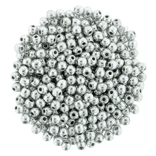 Czech Glass 2mm Round Druk Beads SILVER (Strand of 100)