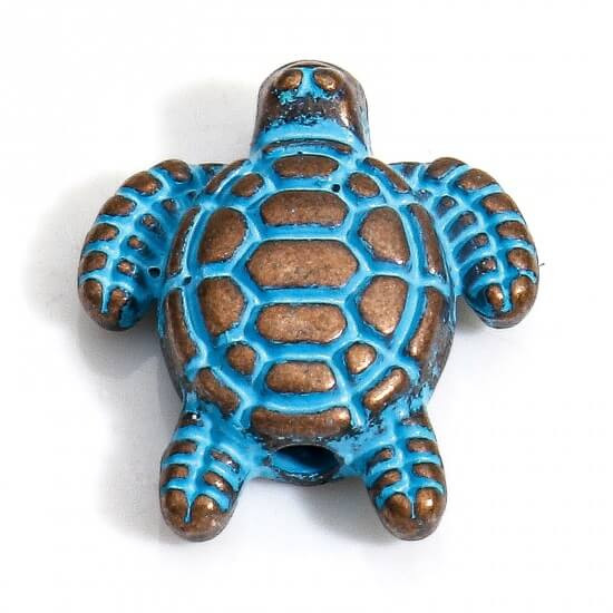 BEAD-Turtle-13x12mm Antique Copper Blue Patina