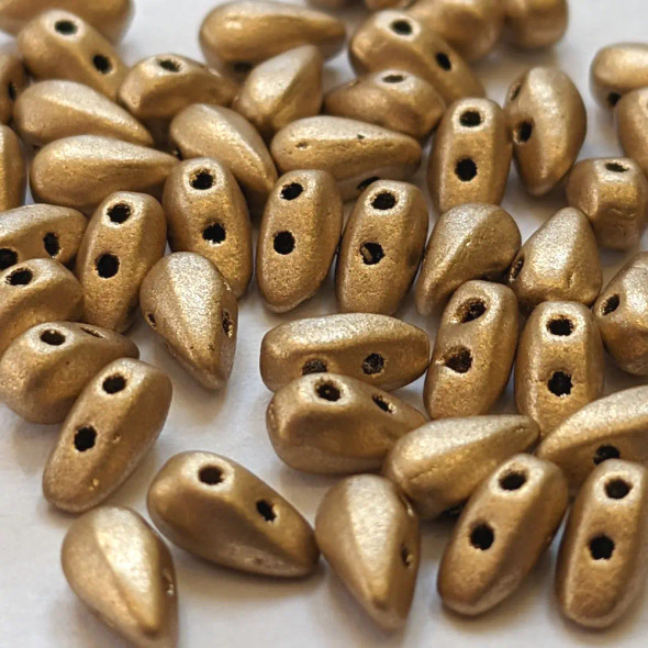 2-Hole DropDuo Czech Glass Beads 3x6mm AZTEC GOLD