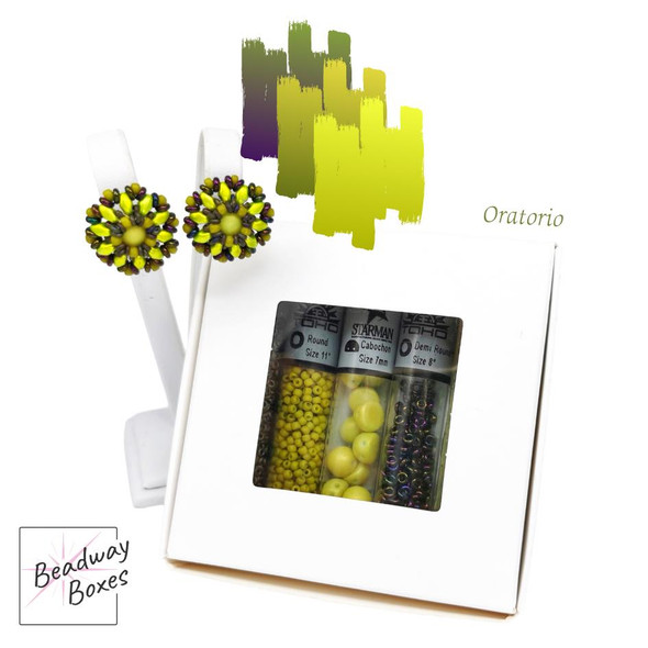 Baroque Blossom Earrings ORATORIO - GREEN IRIS PURPLE Beads Set