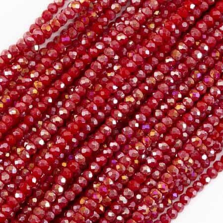 Chinese Crystal Rondelle Beads 3x2mm RED CORAL IRIS