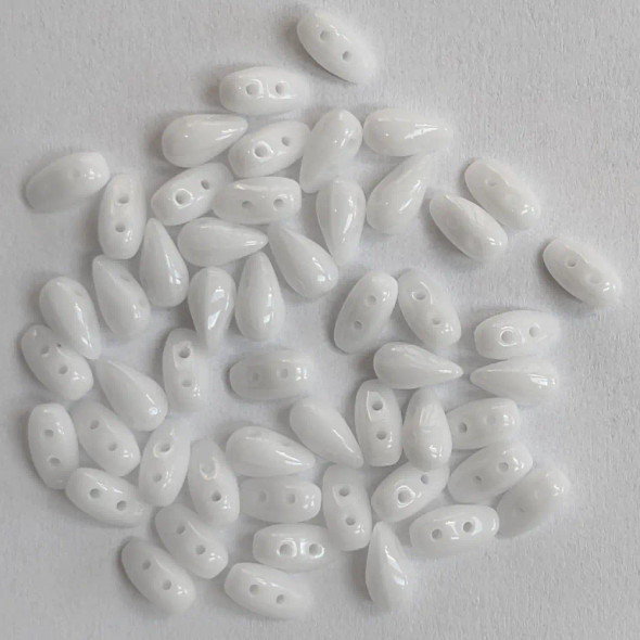 CHALK WHITE 2-Hole DropDuo Czech Glass Beads 3x6mm
