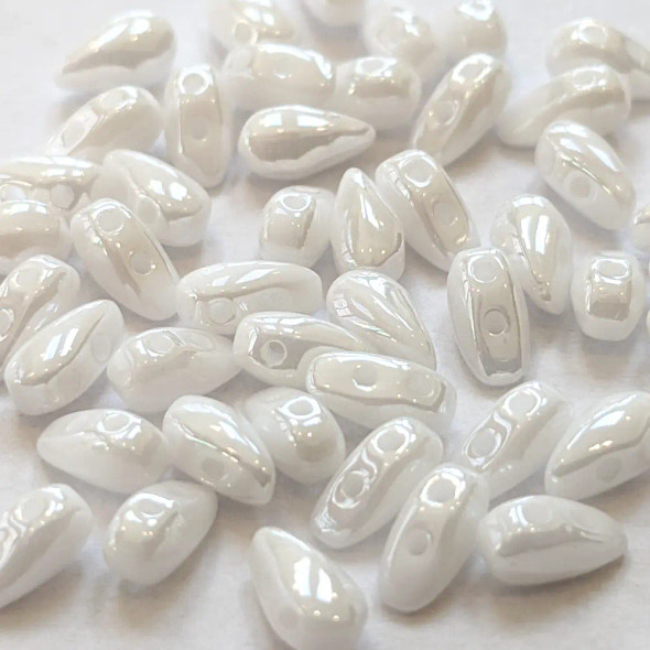 2-Hole DropDuo Czech Glass Beads 3x6mm CHALK WHITE SHIMMER