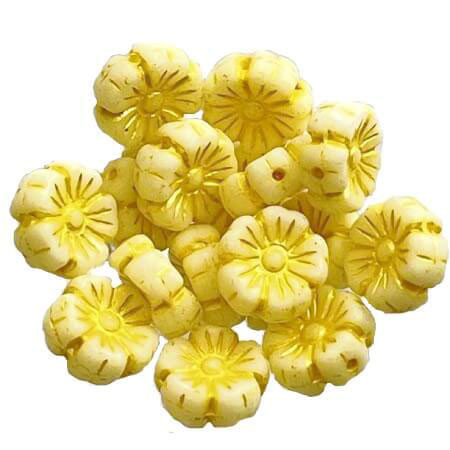 Czech Glass Beads Hibiscus Flower 9mm PEEP YELLOW