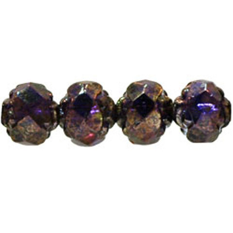 Czech Glass Rosebud Firepolish Beads TANZANITE BRONZE PICASSO 6x5mm