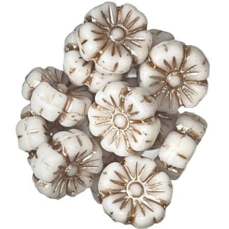 Czech Glass Beads 9mm Hibiscus Flower ANTIQUE BRONZE WASH