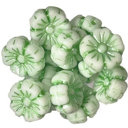 Czech Glass Beads 9mm Hibiscus Flower SPRING GREEN WASH