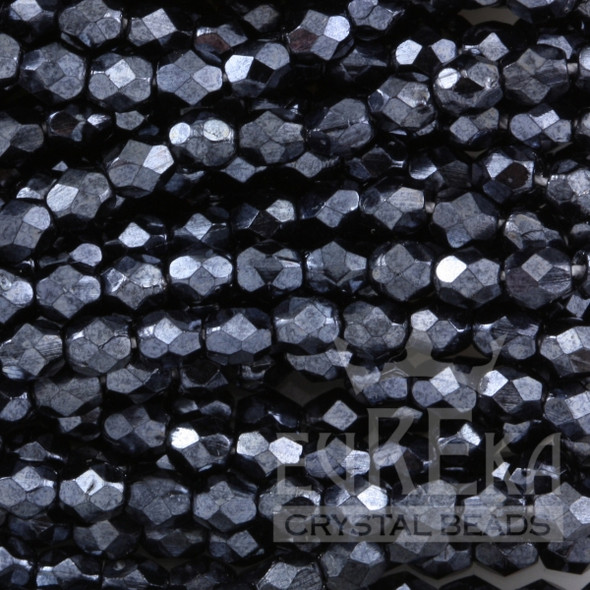 Firepolish 3mm Czech Glass Beads JET HEMATITE (Strand of 50)