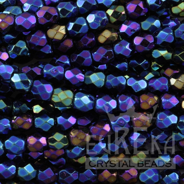 Firepolish 3mm Czech Glass Beads IRIS BLUE (Strand of 50)