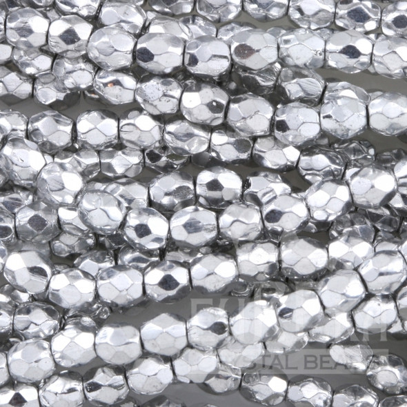Firepolish 3mm Czech Glass Beads SILVER (Strand of 50)