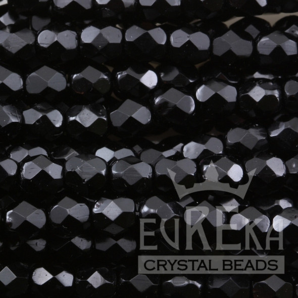 Firepolish 4mm Czech Glass Beads JET