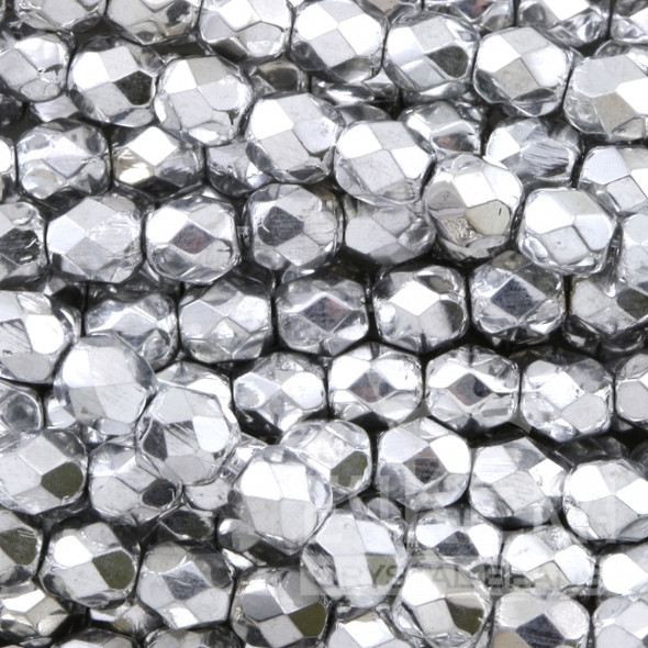 Firepolish 4mm Czech Glass Beads SILVER (Strand of 50)