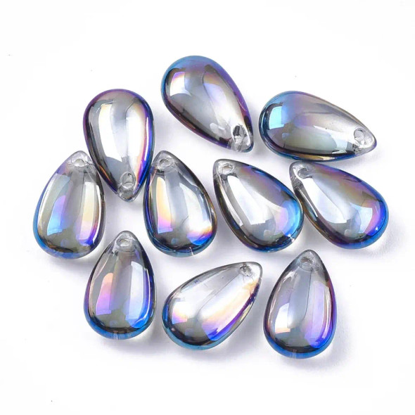 Glass Drop Pendant 14x8mm TRANSPARENT BLUE