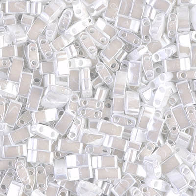 Half Tila #420 WHITE PEARL CEYLON 5x2.3x1.9mm 2-Hole Miyuki Seed Beads