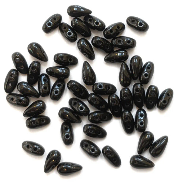 JET 2-Hole DropDuo Czech Glass Beads 3x6mm