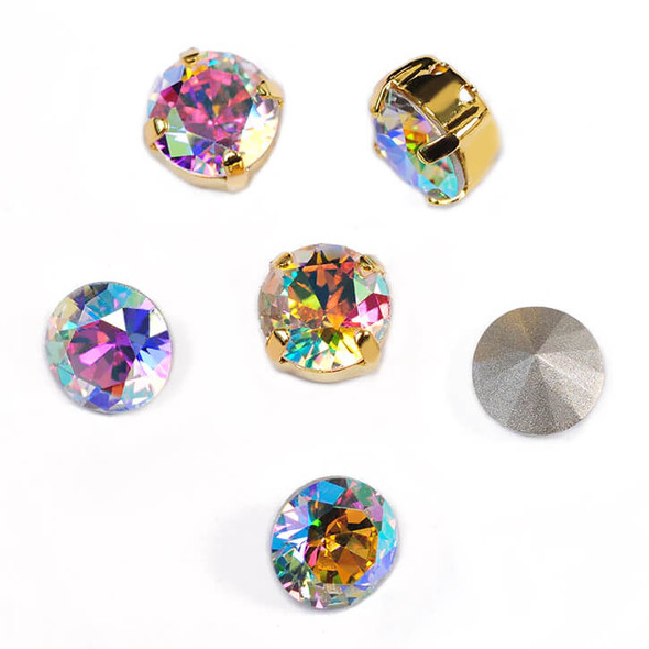 Krakovski Crystal Chaton Montee 8mm CRYSTAL AB Gold Setting