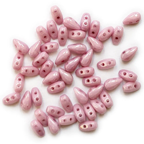 CHALK WHITE LILA LUSTER 2-Hole DropDuo Czech Glass Beads 3x6mm