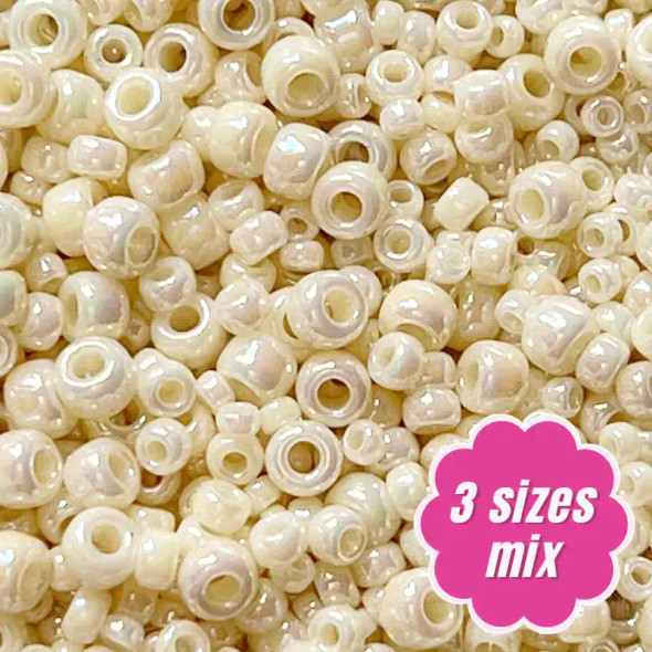 Miyuki ROUND Seed Beads SIZE MIX IVORY PEARL CEYLON AB (2.5" tube)