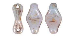 Czech Glass 2-Hole Cradle Beads Horizontal Hole 6x10mm ULTRA LUSTER OPAQUE GREEN