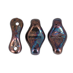 Czech Glass 2-Hole Cradle Beads Horizontal Hole 6x10mm JET BRONZE VEGA