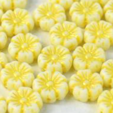 Czech Glass Beads Hibiscus Flower 9mm PEEP YELLOW