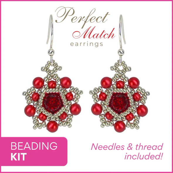 Perfect Match Earrings RED and SILVER Beginner Beading Kit