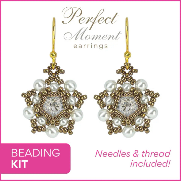 Perfect Moment Earrings CRYSTAL and BRONZE Beginner Beading Kit