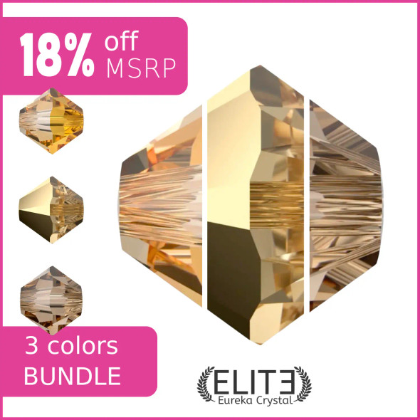 Shades of Gold ELITE Eureka Crystal 4mm Bicones Bundle 3 Pack
