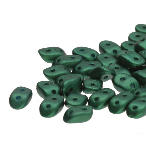 2-Hole WAVE Czech Glass Beads 3x7mm GOLD SHINE DARK GREEN