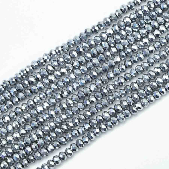 3x2mm SILVER METALLIC Chinese Crystal Rondelle Beads