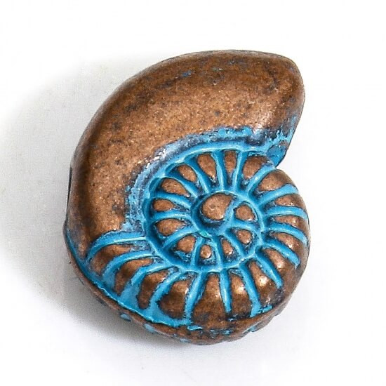 SNAIL SHELL BEAD 11mm Antique Copper Blue Patina