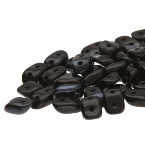 2-Hole WAVE Czech Glass Beads JET 3x7mm